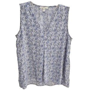Fever Sleeveless Tunic Hi Lo Hem Flowy V Neck Blue Paisley
